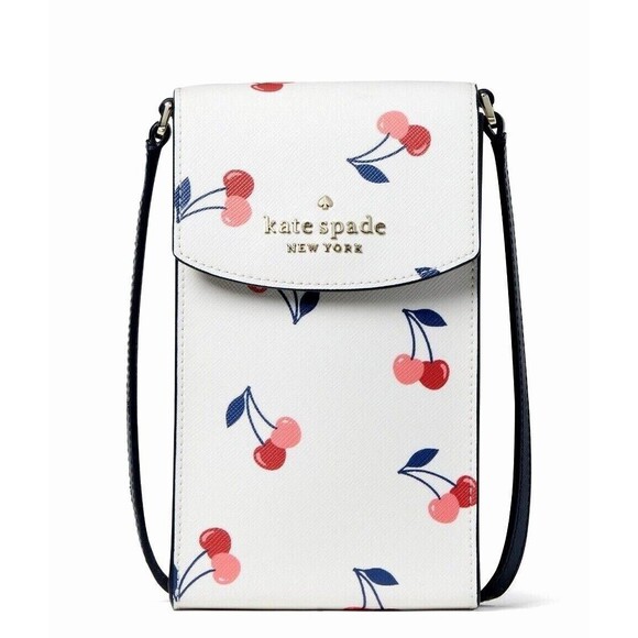 New Kate Spade Dancing Cherries Print North South Flap Crossbody Cream Multi - Picture 1 of 5